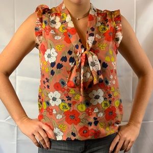 Eyelash Couture Floral Sleeveless Ruffle Tie Front
